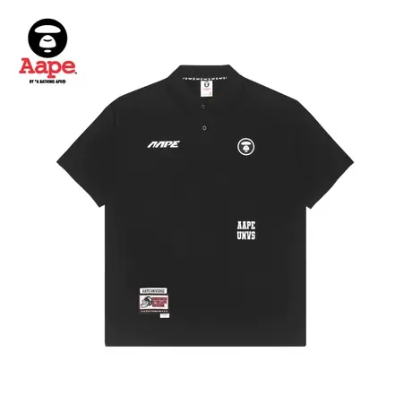 Aape旗舰店男装春夏潮流徽章字母印花迷彩拼接POLO衫0927XXI商品大图