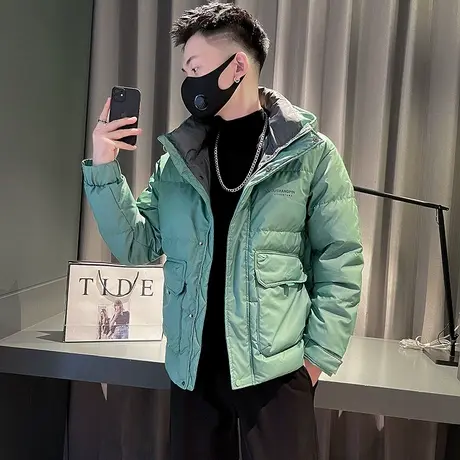 连帽羽绒服男潮流撞色冬季2023爆款潮牌立领保暖加厚外套防寒冬装图片