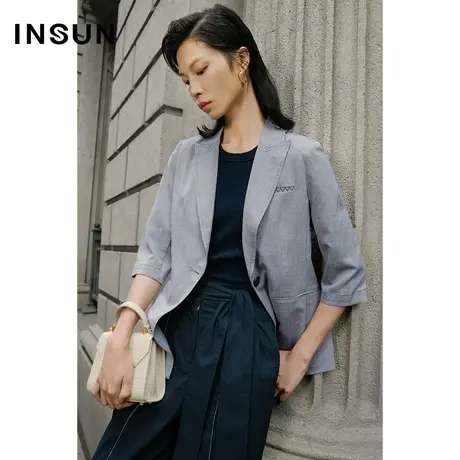 恩裳商场同款夏时尚修身单品显瘦坑条设计凉感舒适针织衫图片