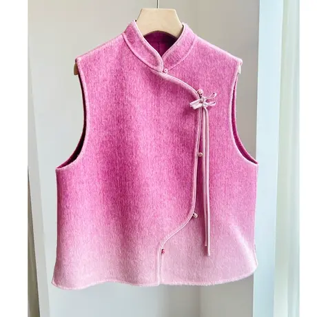 素飞新中式马甲双面羊毛呢料背心秋冬新款保暖渐变色上衣T60056图片