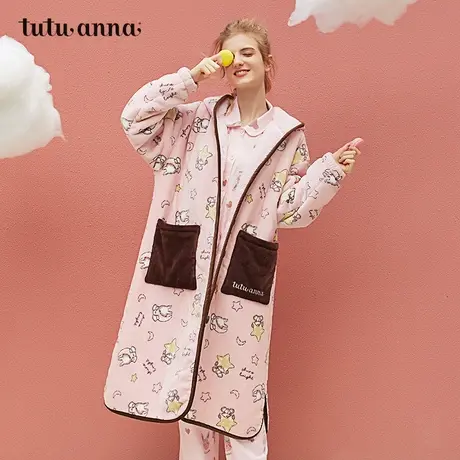 tutuanna家居服睡衣 女 小熊满印连帽长袖袍子图片