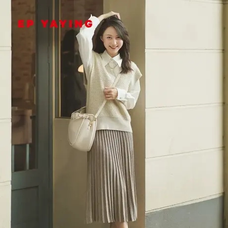 [唐嫣同款]EP雅莹女装 阿拉善羊绒肌理V领针织马甲 商场同款9005A图片