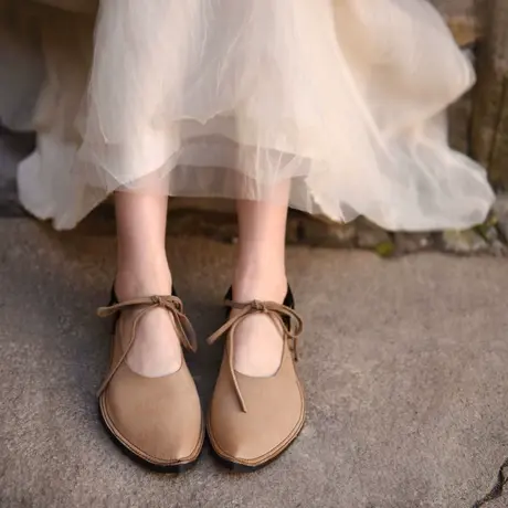 Artmu阿木原创复古森女尖头单鞋女平底舒适软底红色鞋子2023新款商品大图