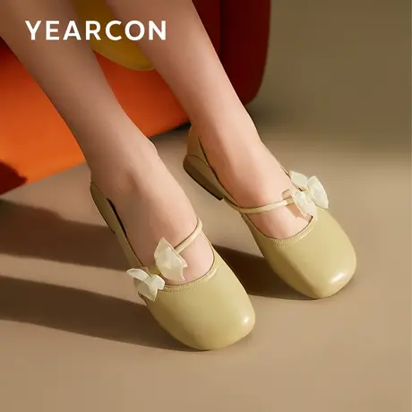意尔康真皮法式单鞋晚晚风温柔中跟2024春春新款蝴蝶结仙女风瓢鞋商品大图