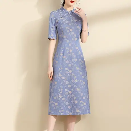 水墨青华2024夏季新品时尚新中式国风旗袍裙优雅百搭提花连衣裙商品大图