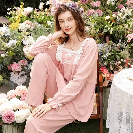 润微睡衣女春秋纯棉长袖长裤秋季可爱舒适宽松可外穿家居服套装商品大图