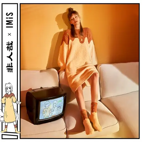 【田园撸猫绒】爱美丽IP联名睡衣女秋冬厚泡芙绒圆领可外穿睡裙商品大图
