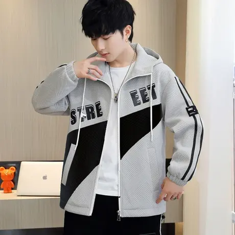 夹克外套男春秋季2022新款潮流连帽休闲宽松工装青少年学生上衣服商品大图