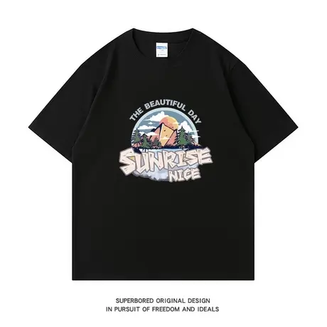 美式ins潮牌纯棉短袖T恤男女款夏季宽松休闲情侣装半袖体恤上衣服商品大图