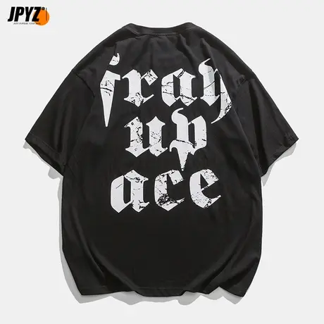 夏季短袖t恤男字母印花纯棉重磅体恤宽松潮流百搭美式休闲上衣服商品大图