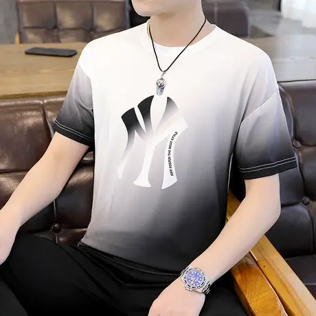 夏季短袖t恤男2023新款潮流渐变体恤休闲宽松冰丝半袖男装上衣服商品大图