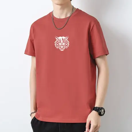 重磅纯棉短袖t恤男潮牌虎头印花半袖夏季潮流宽松液氨长绒棉体恤商品大图