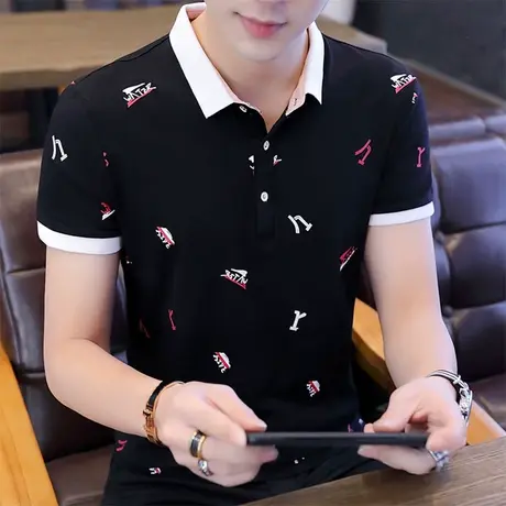 花衬衫男短袖夏天潮流半截袖Polo衫韩版舒适棉感T恤上衣服打底衫商品大图