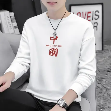 春秋款卫衣男潮ins中国潮流潮牌印花秋季加绒套头无帽长袖t恤男生商品大图