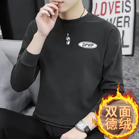 德绒卫衣男秋冬款保暖无帽上衣服宽松潮流百搭双面绒圆领长袖t恤商品大图
