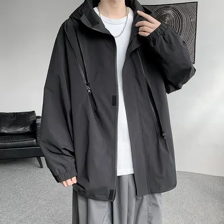 美式冲锋衣男春秋季夹克工装连帽登山服机能外套宽松潮流拉链开衫商品大图