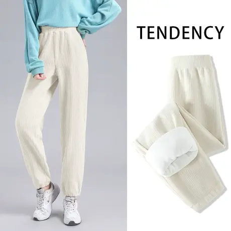 ZR真维斯女卫裤加绒冬季2023新款时尚羊羔绒加厚女束脚裤橡筋裤子商品大图