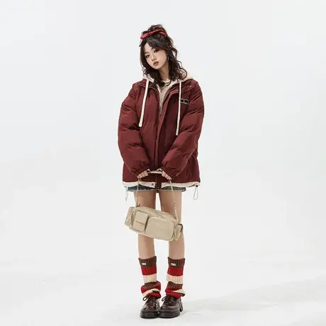潮牌复古纯色连帽棉服女加厚冬季外套2023新款宽松保暖面包服棉衣商品大图