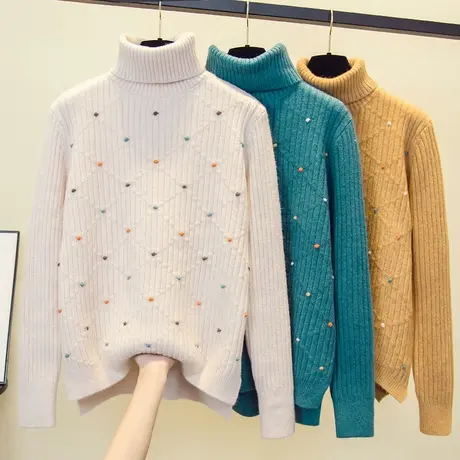 高领毛衣女加厚打底衫2023秋冬新款宽松慵懒风外穿针织衫内搭上衣商品大图