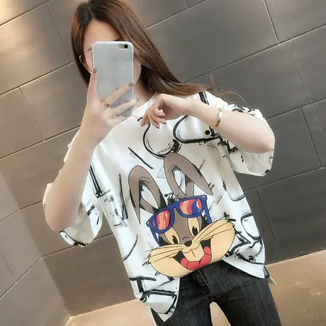 女装2024年新款春季春装纯棉短袖T恤宽松上衣服设计感打底衫爆款商品大图