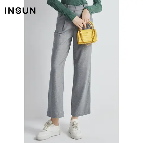 INSUN恩裳冬季垂感直筒羊毛阔腿裤图片