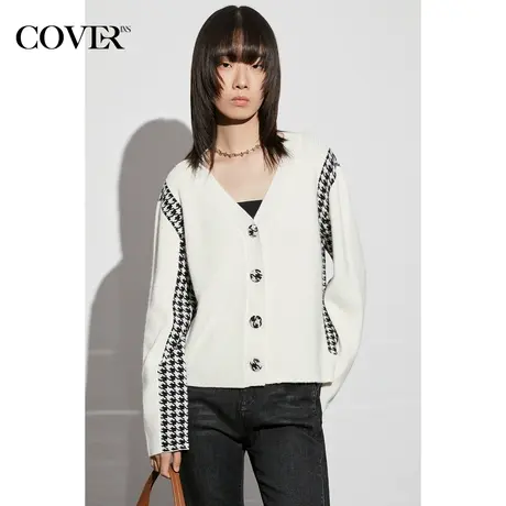 COVER春季坑条拼接提花羊毛混纺毛衣图片
