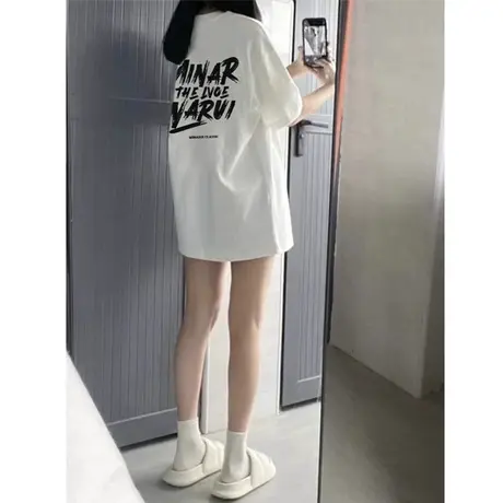 国潮欧货大版白色短袖t恤女2024新款夏季宽松美式复古情侣装上衣图片