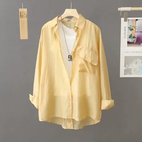 防晒衣开衫衬衫女2024新款夏季轻薄棉后开衩宽松休闲轻薄外套上衣图片
