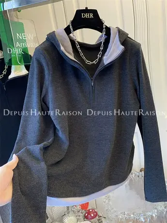 美式连帽德绒T恤打底衫洋气连帽卫衣女内搭流行上衣2023秋冬新款商品大图