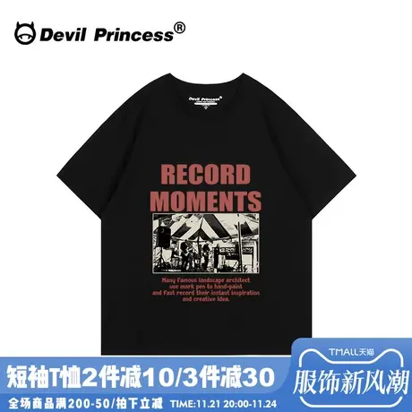 摇滚风街头潮牌黑色短袖t恤女oversize宽松大版无性别穿搭上衣夏商品大图