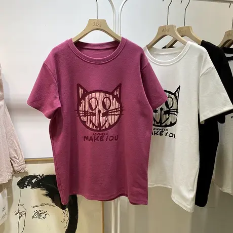 超火cec纯棉半袖T恤女夏装韩版宽松显瘦洋气减龄短袖体恤上衣服潮图片