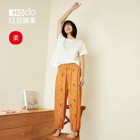 红豆居家纯棉睡裤宽松运动家居裤全棉可外穿防蚊裤春夏季商品大图