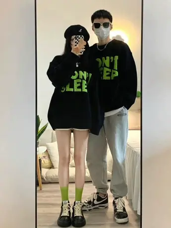 超好看的情侣装冬季大码炸街原宿风加绒胖mm卫衣ins超火宽松外套商品大图