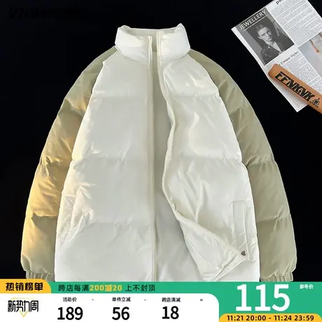 VIISHOW撞色插肩袖棉衣外套男冬季加厚棉袄美式立领潮牌宽松棉服商品大图