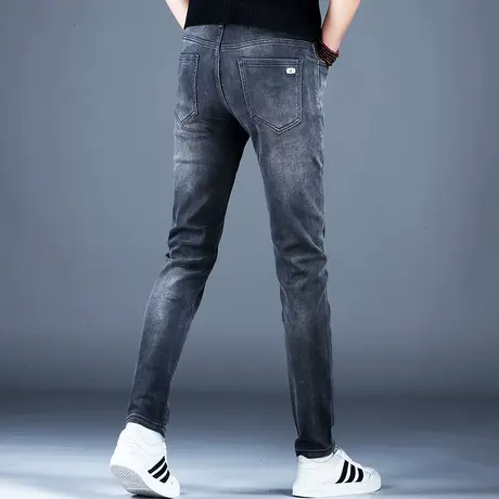 2023秋冬男士高端牛仔裤男款灰色修身弹力小脚裤子男潮流潮牌休闲商品大图