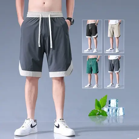 2024新款男士撞色五分休闲短裤夏季薄款冰丝潮牌中裤子外穿大裤衩商品大图