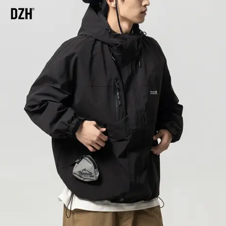 男士黑色冲锋衣休闲外套男春秋机能风上衣连帽新款夹克登山服男装商品大图