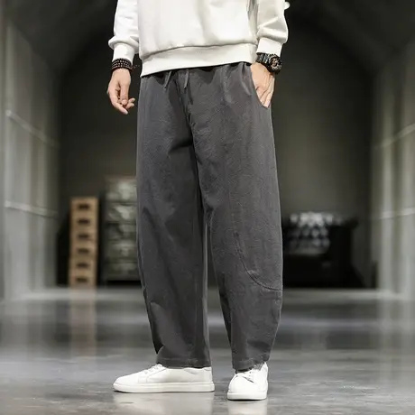 2023春秋男士休闲裤中国风复古青年加肥加大码胖子宽松阔腿哈伦裤图片