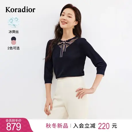 珂莱蒂尔女装2024春季新款通勤冰丝面料撞色圆领针织衫套头衫上衣图片