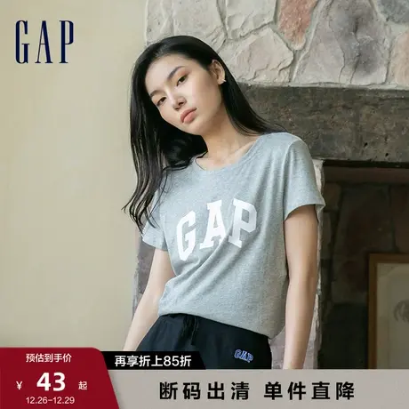 【断码优惠】Gap女装LOGO夏季短袖T恤纯棉修身辣妹风运动休闲上衣图片