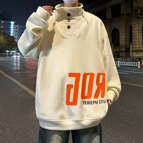 双面摇粒绒外套男春秋季2024新款套头加厚美式宽松重磅加绒卫衣潮图片