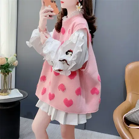 春季新款甜美爱心针织马甲女2024年新款宽松洋气减龄无袖毛衣背心商品大图