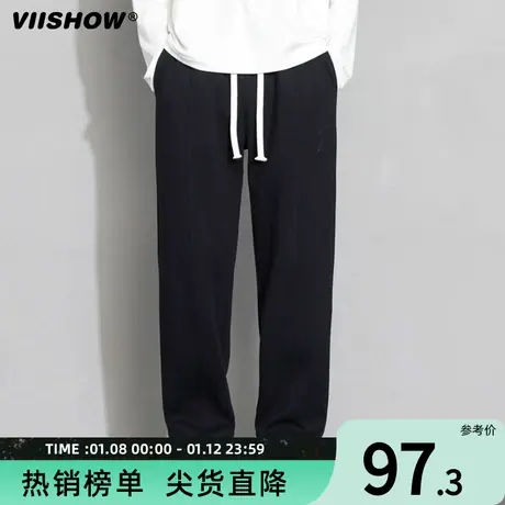 VIISHOW裤子男士美式潮牌直筒裤宽松运动休闲款灰色长裤垂感卫裤商品大图