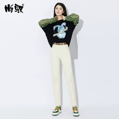 米白色哈伦牛仔裤女2024年春季新款高腰显瘦直筒宽松老爹裤长裤子图片