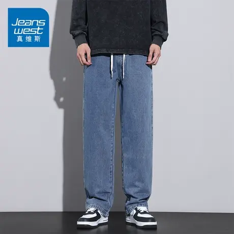 KZ真维斯春秋季牛仔长裤男士2023新款美式高街痞帅炸街潮牌男裤子商品大图