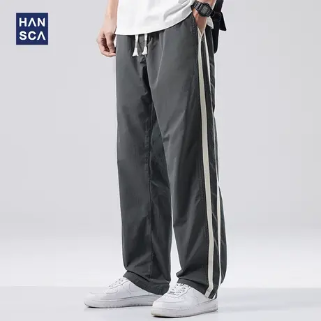hansca宽松直筒运动休闲裤男春季新款美式潮牌水洗撞色抽绳长裤子商品大图