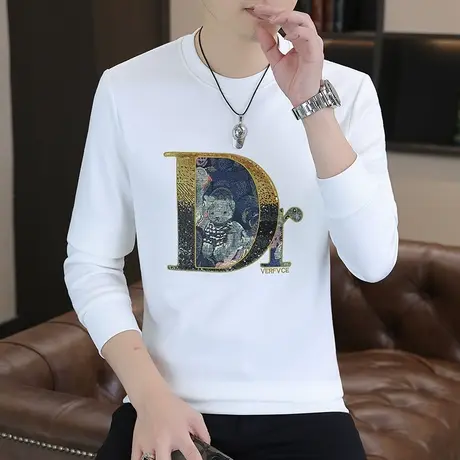 长袖T恤男2023新款潮流时尚休闲百搭圆领卫衣体恤打底衫男装上衣图片