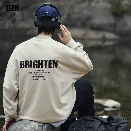 男士字母印花卫衣男春季圆领2024新款港风chic上衣宽松打底衫衣服商品大图