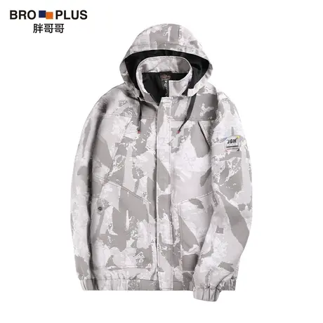 胖哥哥大码工装夹克男连帽秋季休闲潮流帅气迷彩加肥加大胖子外套图片