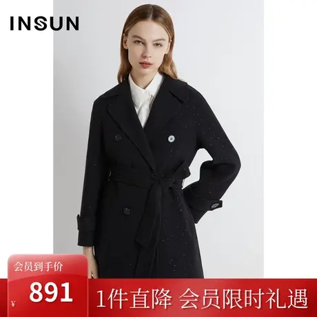 【奥莱专享】恩裳2022冬季经典一手长珠片点缀舒适羊毛毛呢外套女图片